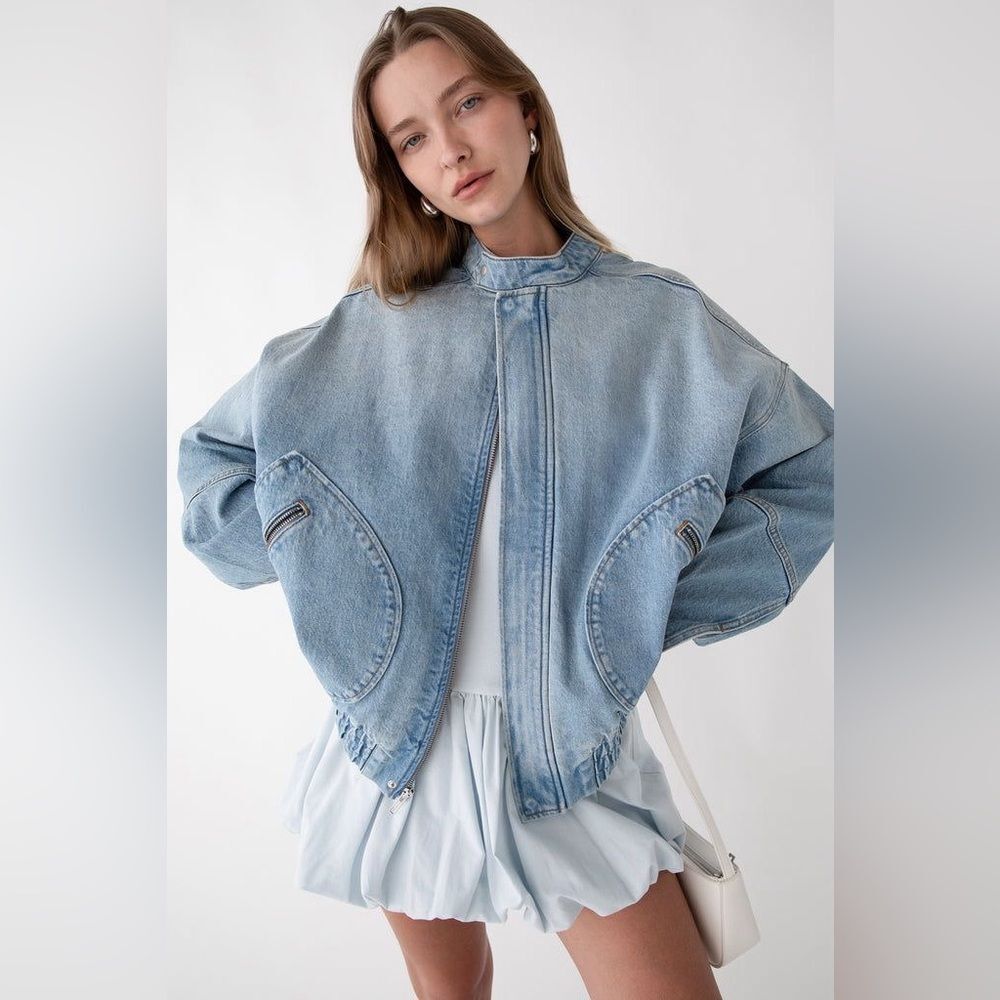 DENIM MOTO BOMBER JACKET | STONE LIGHT WASH - Picture 3 of 7